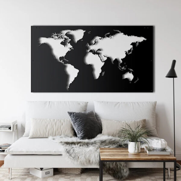 Modern Black World Map Decor